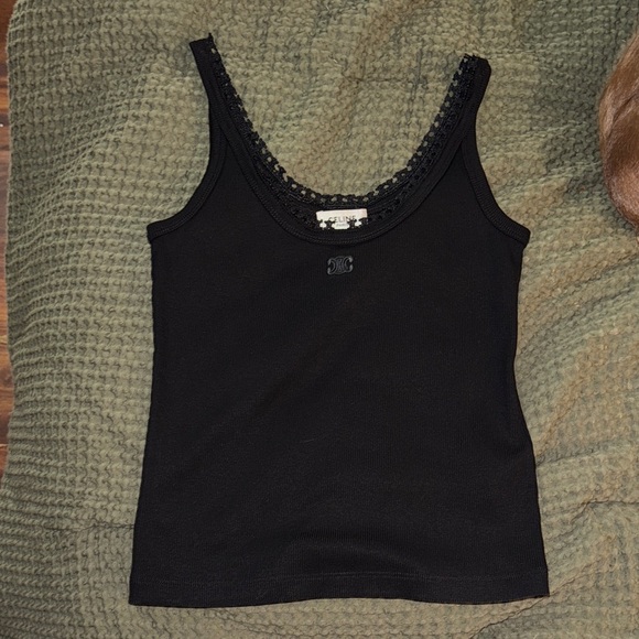 Celine Black Lace Trim Tank Top - Picture 1 of 4